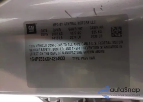 2015 Buick Verano Leather Group from USA, damaged, VIN 1G4PS5SKXF4214933